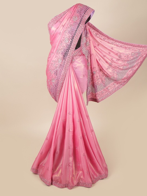 

Pothys Pink & Purple Floral Beads and Stones Embellished Saree