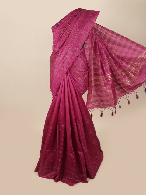 

Pothys Pink & Gold-Toned Ethnic Motifs Embroidered Banarasi Art Silk Saree