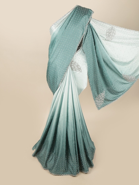 

Pothys Blue & Silver Embellished Beads and Stones Satin Saree