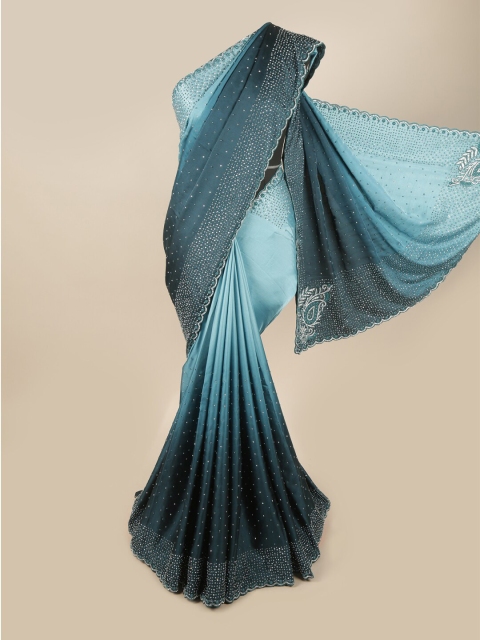 

Pothys Blue & Silver-Toned Embellished Beads and Stones Satin Saree