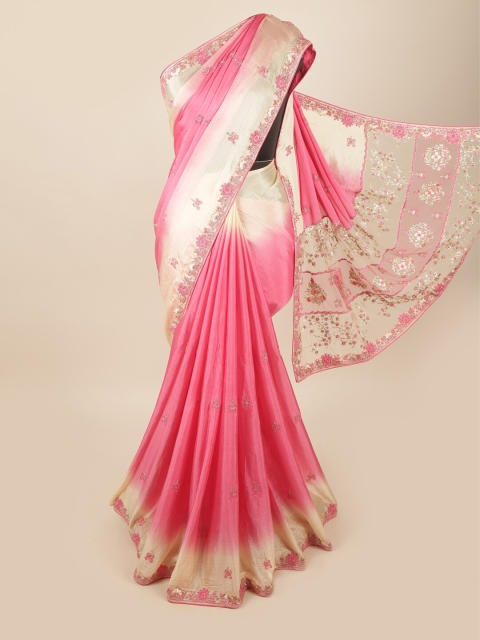 

Pothys Pink & Cream-Coloured Floral Beads and Stones Saree