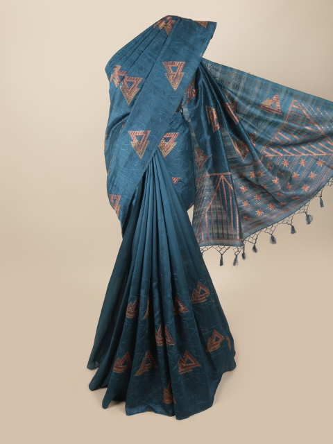 

Pothys Teal & Copper-Toned Embroidered Art Silk Banarasi Saree