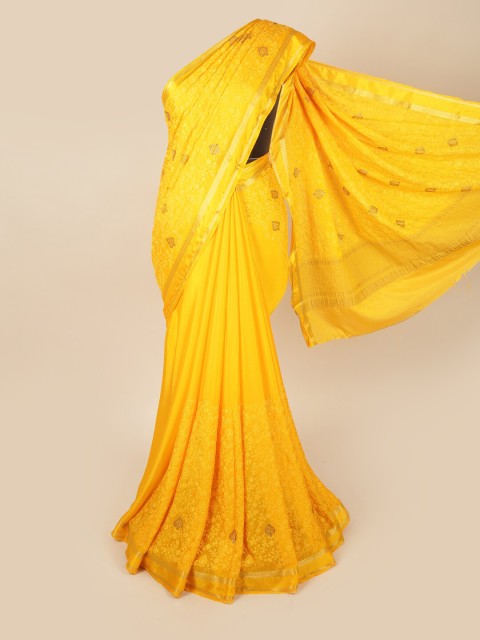 

Pothys Yellow & Gold Floral Zari Saree