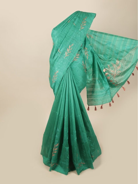

Pothys Green & Rust Floral Embroidered Art Silk Banarasi Saree