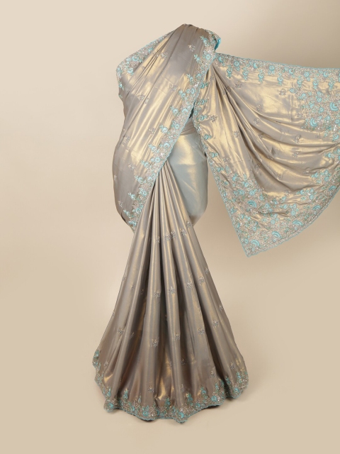 

Pothys Grey & Blue Embellished Beads and Stones Saree