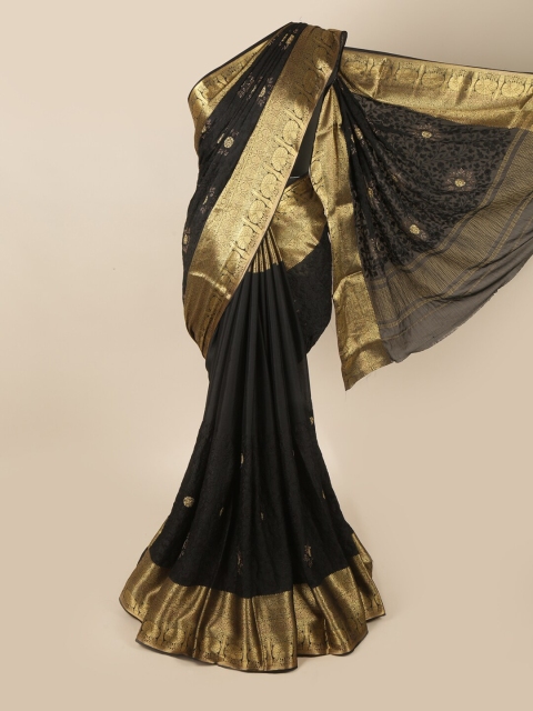 

Pothys Black & Gold-Toned Floral Beads and Stones Saree