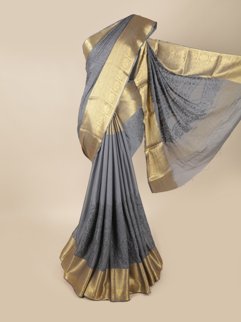

Pothys Grey & Gold-Toned Floral Embroidered Zari Saree