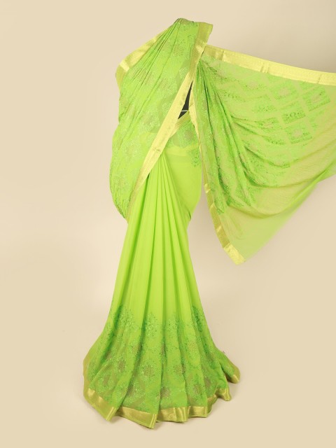 

Pothys Green & Gold-Coloured Ethnic Motifs Embroidered Saree
