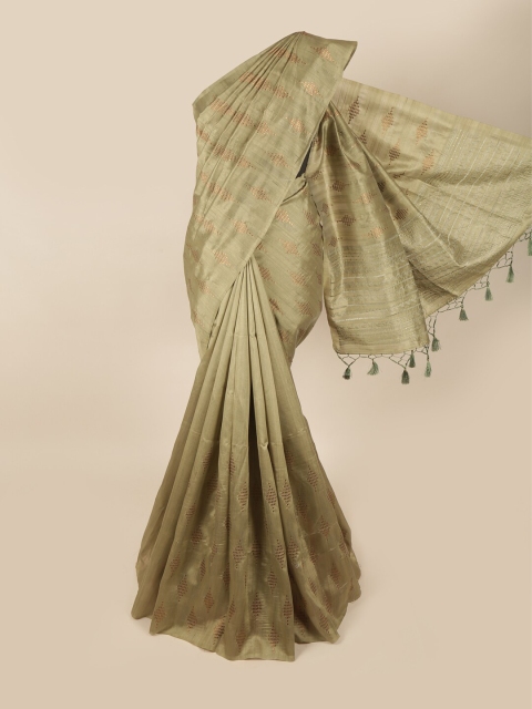 

Pothys Green & Copper-Toned Floral Embroidered Art Silk Banarasi Saree