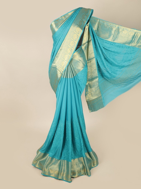 

Pothys Blue & Gold-Toned Ethnic Motifs Zari Saree