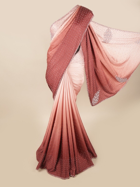 

Pothys Maroon & Peach-Coloured Embellished Satin Saree