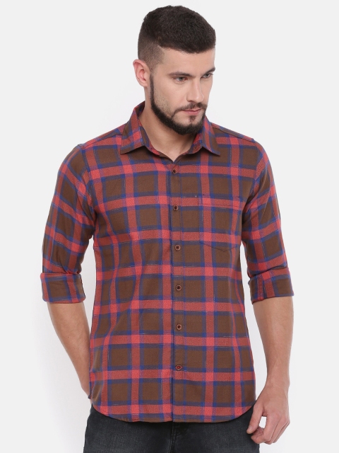 

Cross Court Men Brown Slim Fit Tartan Checks Opaque Checked Casual Shirt
