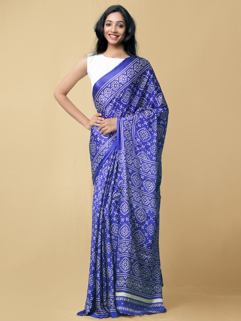 

Unnati Silks Blue & White Bandhani Printed Saree