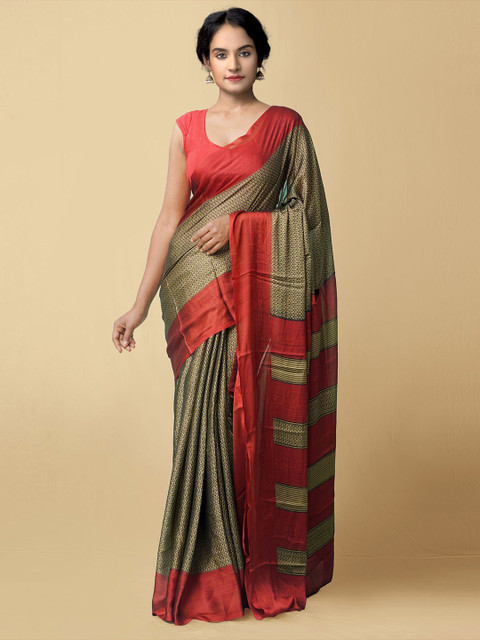 

Unnati Silks Beige & Red Floral Patola Saree