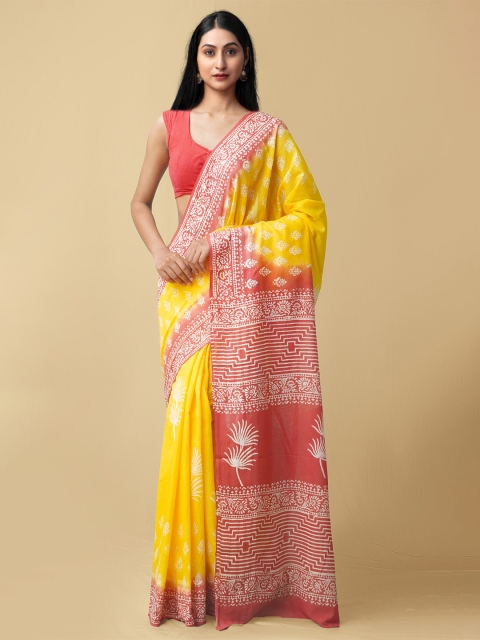 

Unnati Silks Yellow & Red Ethnic Motifs Printed Pure Cotton Kota Saree