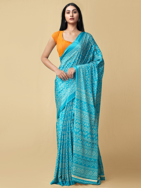 

Unnati Silks Blue & White Bandhani Saree