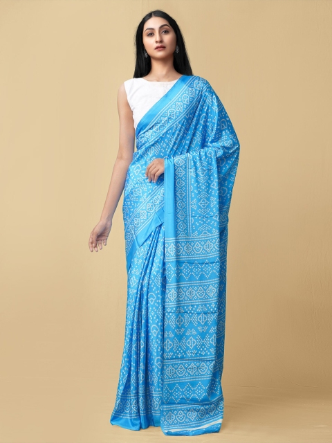 

Unnati Silks Blue & White Bandhani Saree