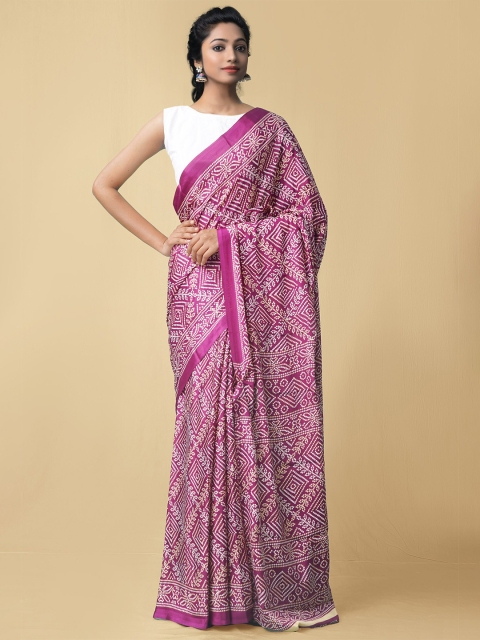 

Unnati Silks Purple & White Printed Bandhani Saree