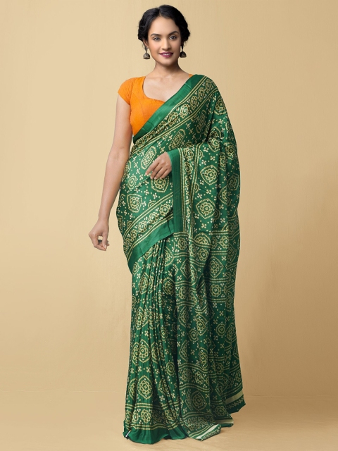 

Unnati Silks Green & Yellow Bandhani Printed Saree
