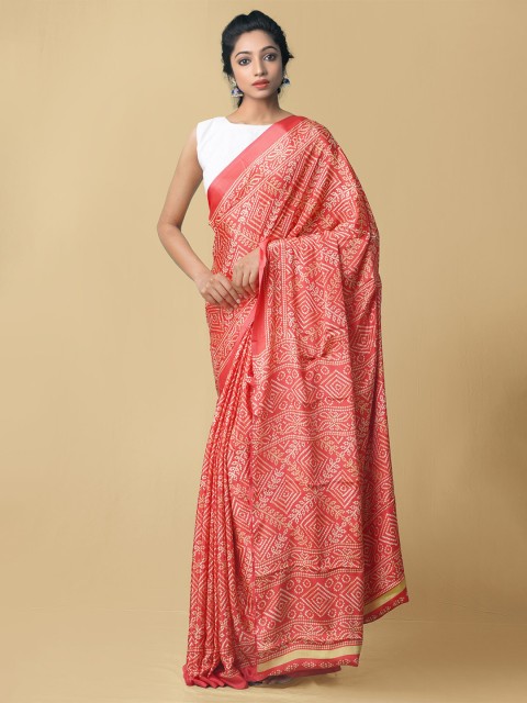 

Unnati Silks Red & White Bandhani Saree