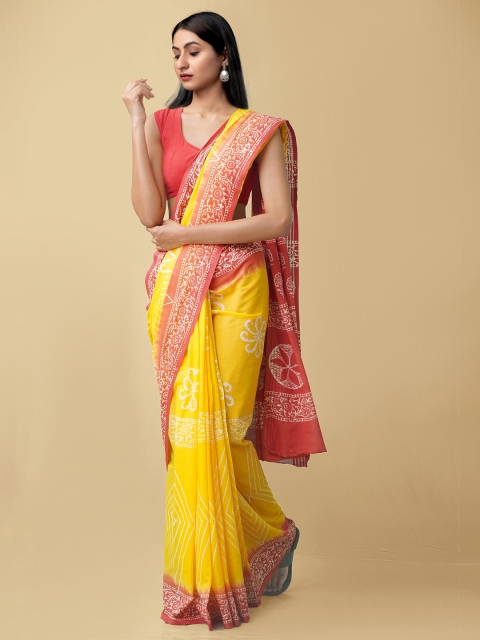 

Unnati Silks Yellow & Red Floral Pure Cotton Kota Saree