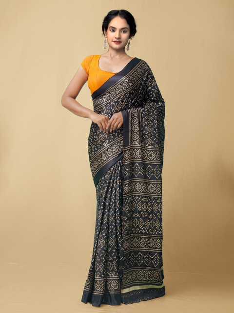 

Unnati Silks Black & Yellow Bandhani Saree