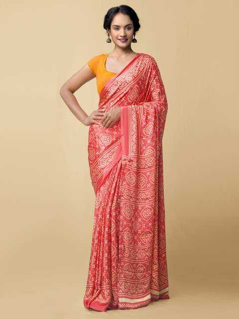 

Unnati Silks Red & Yellow Bandhani Saree