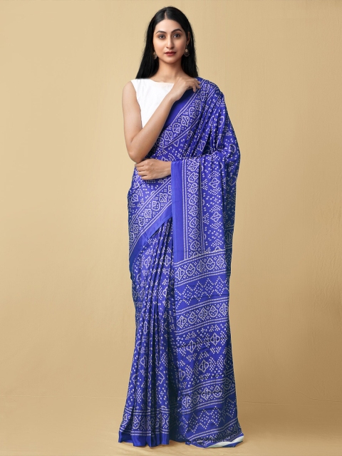

Unnati Silks Blue & White Bandhani Saree