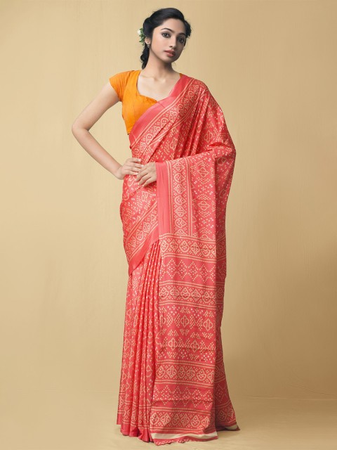 

Unnati Silks Red & Yellow Bandhani Printed Saree