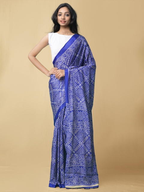 

Unnati Silks Blue & White Printed Bandhani Saree