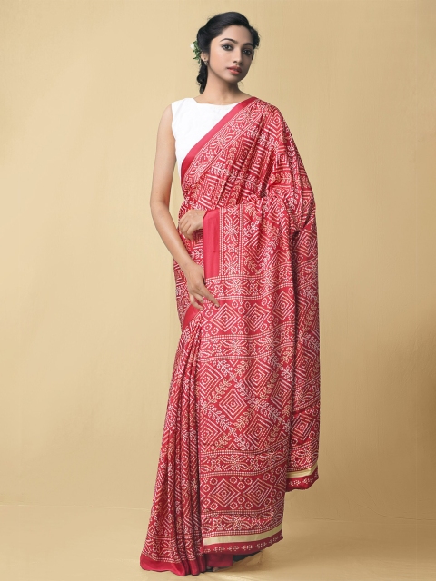 

Unnati Silks Maroon & White Bandhani Printed Saree