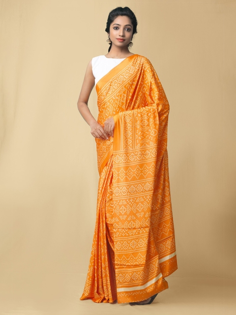 

Unnati Silks Orange & White Bandhani Crepe Silk Saree