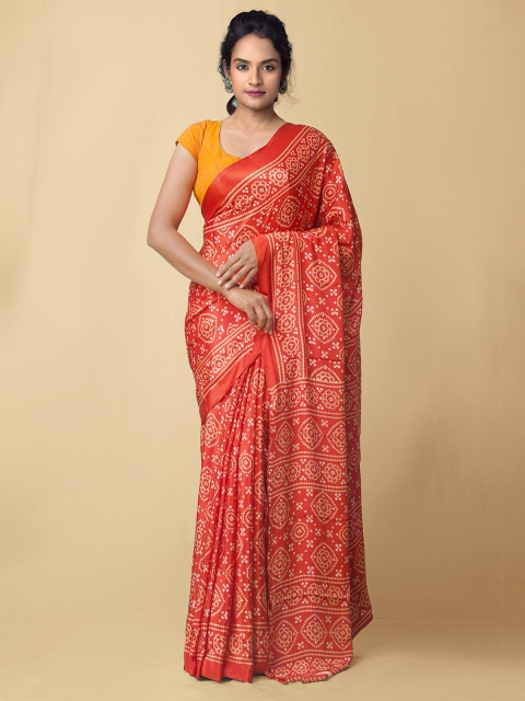 

Unnati Silks Red & White Bandhani Saree