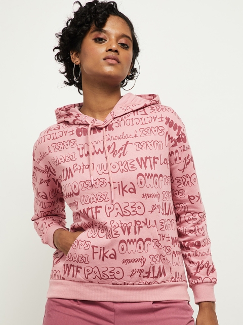 

max Women Pink Printed Hooded Sweatshirt