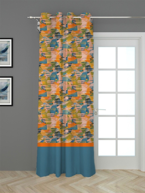 

HOUZZCODE Blue & Orange Black Out Long Door Curtain