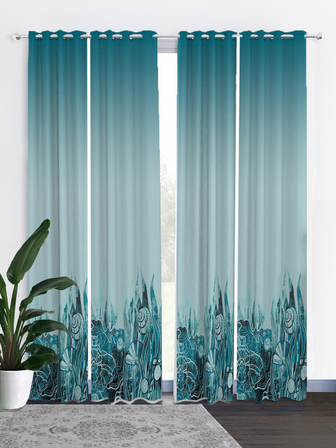 

HOUZZCODE Turquoise Blue & White Wavy Aquarium Printed Black Out Long Door Curtain