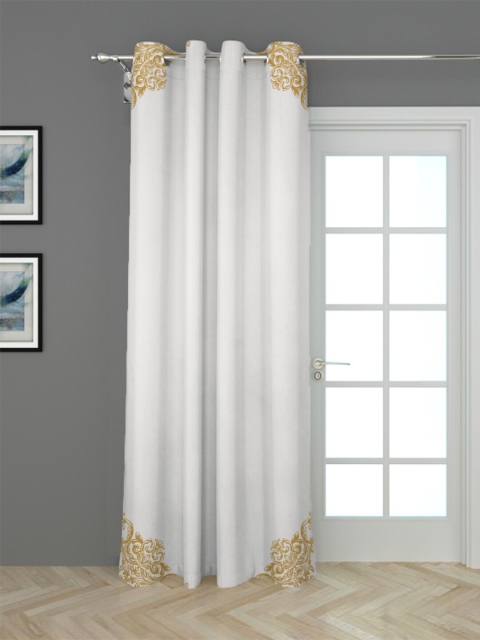 

HOUZZCODE White & Gold-Toned Black Out Long Door Curtain