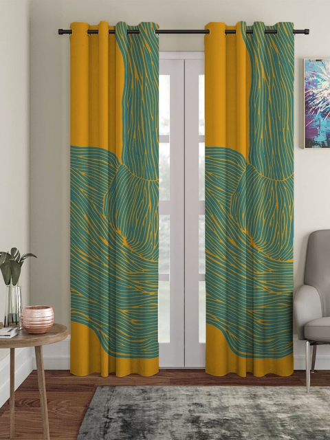 

HOUZZCODE Yellow & Green Set of 2 Black Out Long Door Curtain