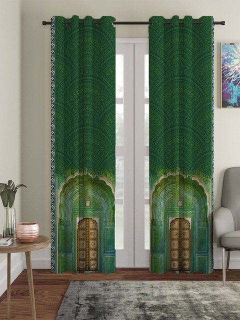 

HOUZZCODE Green & Brown Set of 2 Black Out Long Door Curtain