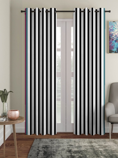 

HOUZZCODE Black & White Set of 2 Black Out Long Door Curtain