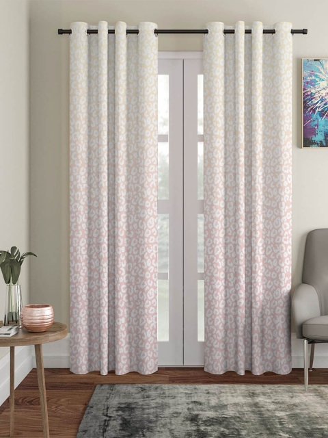 

HOUZZCODE Pink & White Set of 2 Black Out Long Door Curtain