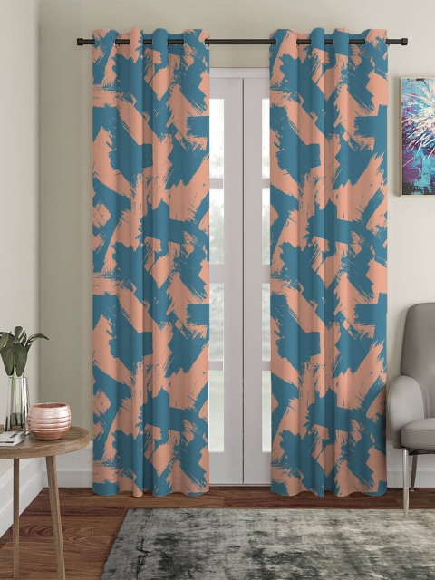 

HOUZZCODE Blue & Peach-Coloured Set of 2 Black Out Long Door Curtain