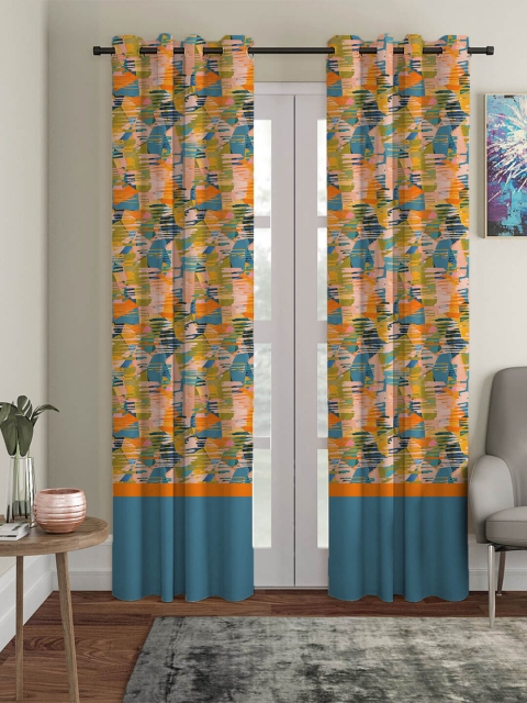 

HOUZZCODE Blue & Orange Set of 2 Black Out Long Door Curtain