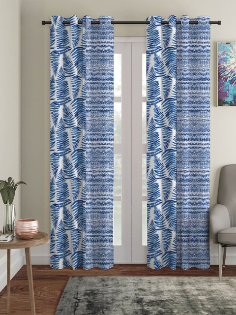 

HOUZZCODE Set of 2 Blue & White Black Out Long Door Curtain