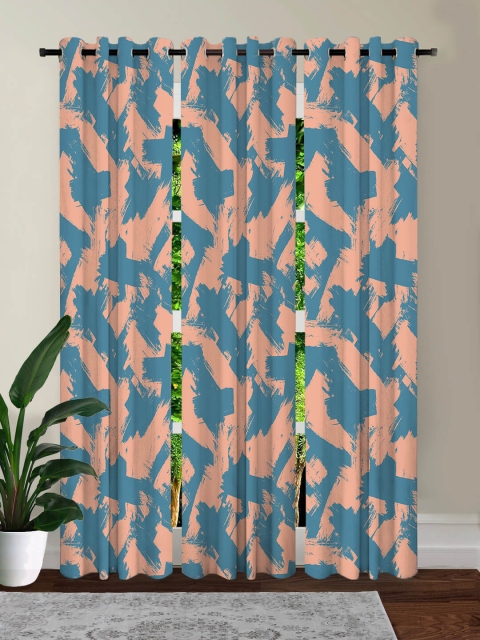 

HOUZZCODE Blue & Peach-Coloured Set of 3 Black Out Long Door Curtain