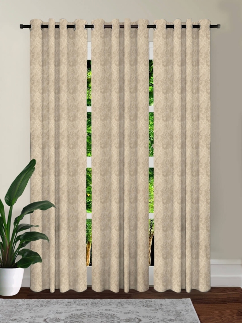 HOUZZCODE Brown & Beige Set of 3 Black Out Long Door Curtain