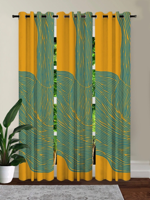 

HOUZZCODE Set of 3 Yellow & Turquoise Blue & Black Out Long Door Curtain