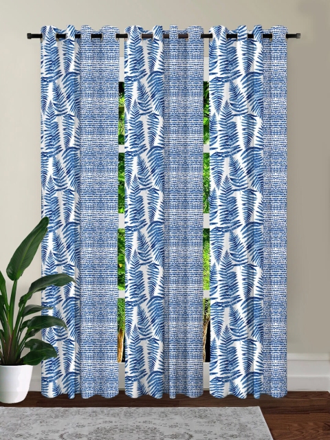 

HOUZZCODE Blue & White Set of 3 Floral Black Out Long Door Curtain