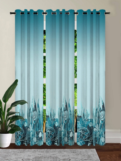 

HOUZZCODE Blue Set of 3 Ombre Aquarium Black Out Long Door Curtains