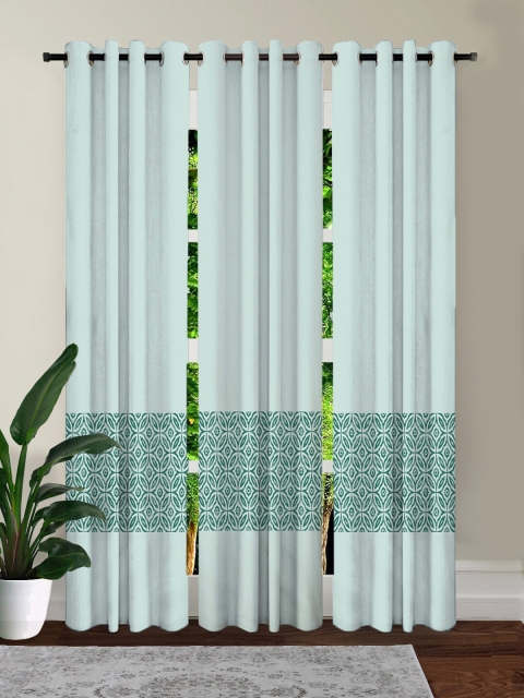 

HOUZZCODE Blue Set of 3 Geometric Black Out Long Door Curtain